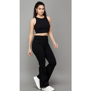 American Eagle Black Next Level Super High Waist Flare Raw Hem Jean 16 Long